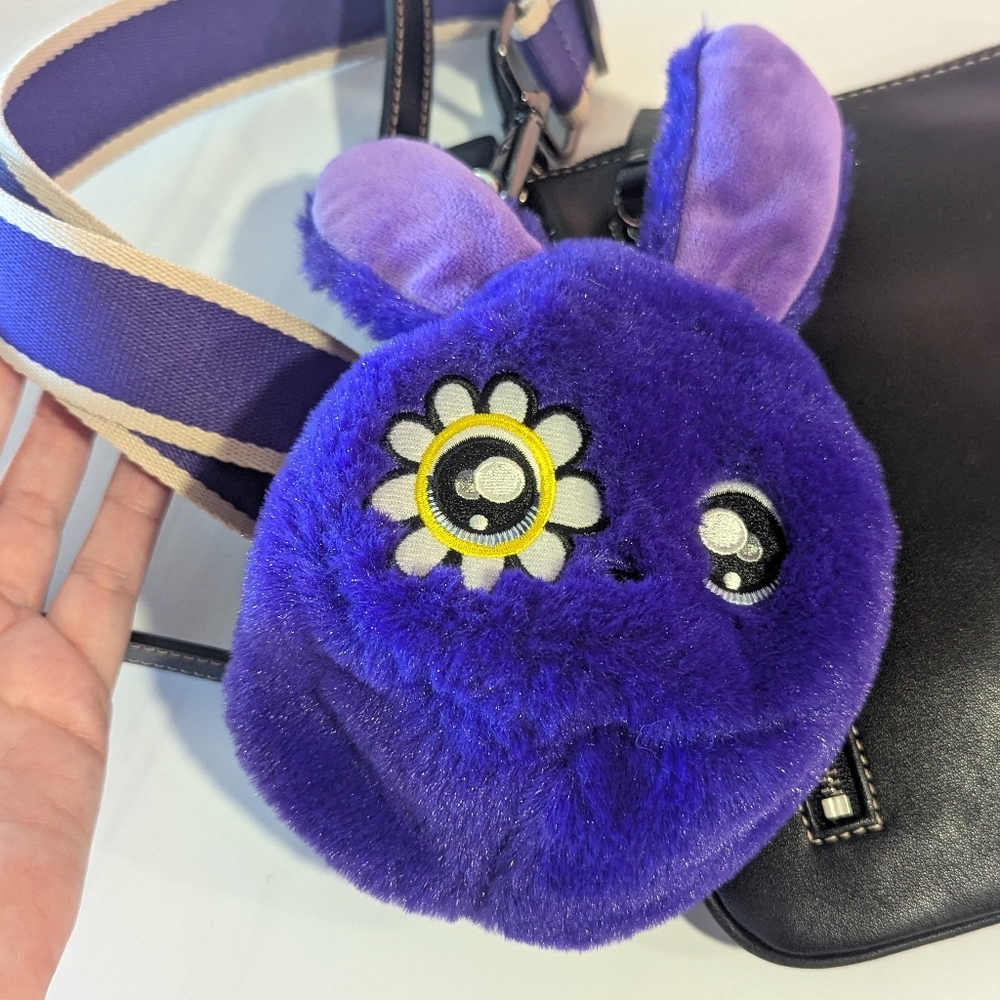 Coach Crossbody Black Leather Bag With Purple Strap Y2K Mini Flap Handbag - Picture 5 of 16
